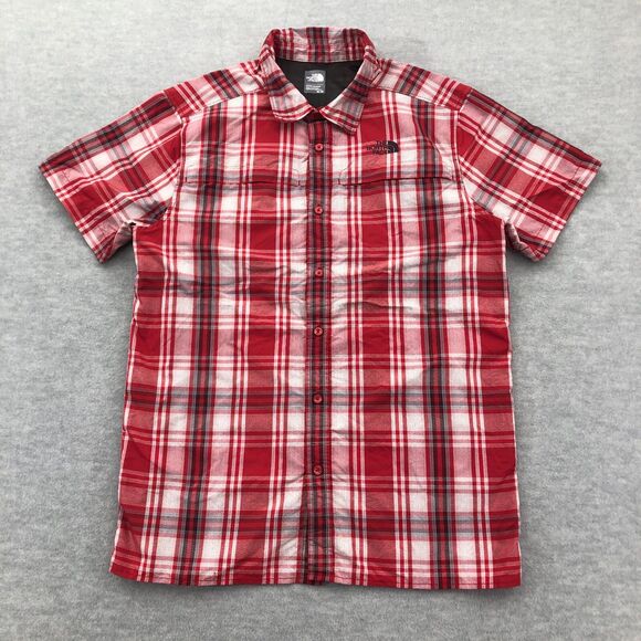 The Nort Face Button Shirt Mens Medium Vented Zip Pockets Plaid Nylon Polyester - Picture 1 of 16
